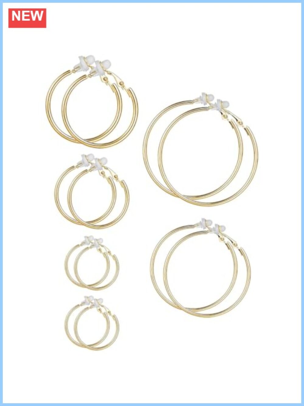 Clip On Hoop Earrings Non Piercing Set for Women Metal Latex Pads